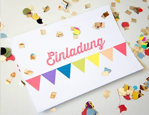 Einladungskarte mit Wimpel Geburtstag Freebie und Gratis Download