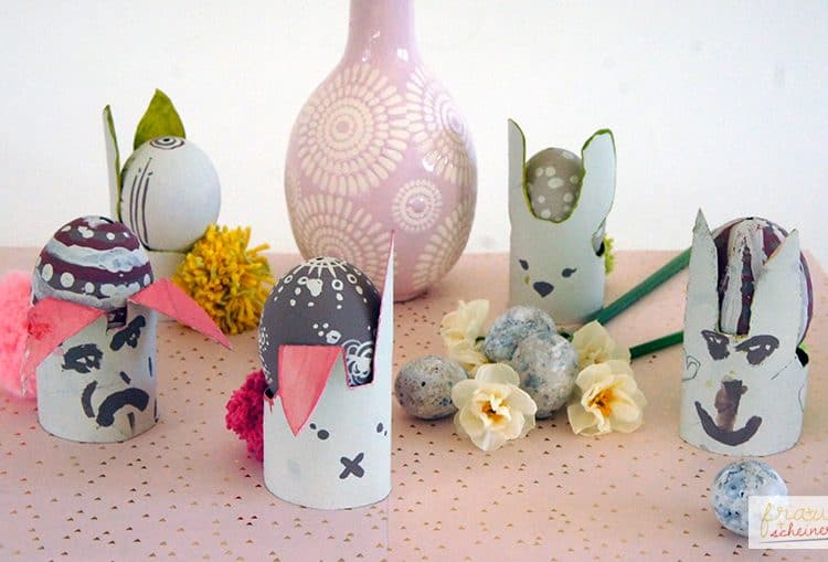 DIY Eierbecher aus Klopapierrolle recycling Hase