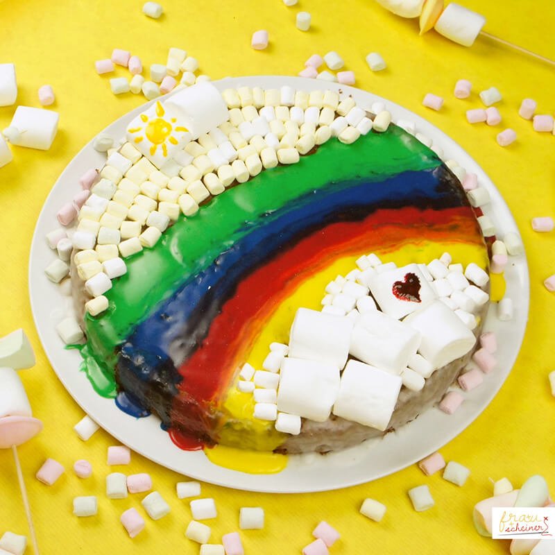 Marshmallow Geburtstag kuchen Regenbogen Zuckerguss