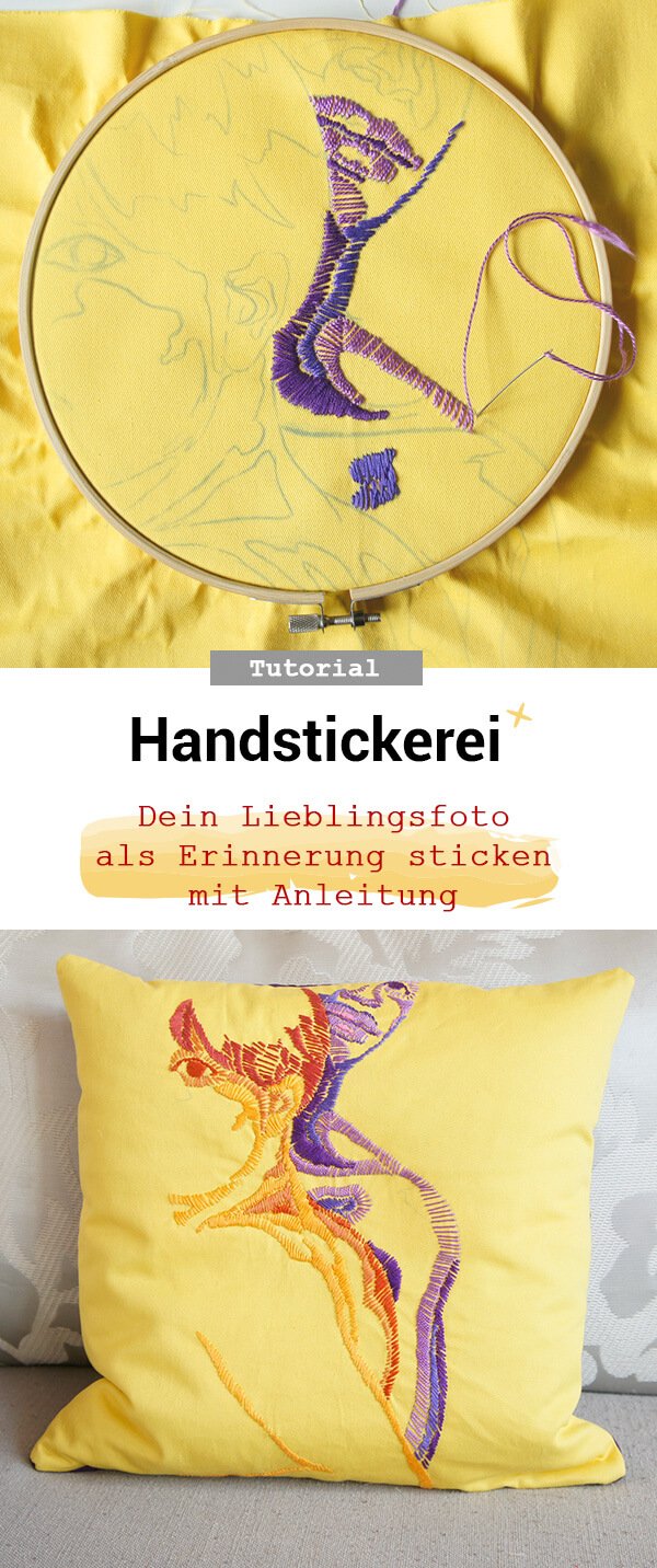 Stickvorlage selbermachen Handstickerei diy tutorial diyidee für Sofakissen Plattstich