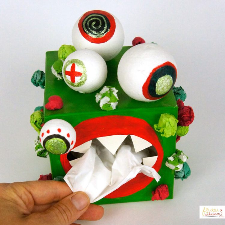 diy Taschentuchspender Kosmetiktuchbox Monster basteln recycling