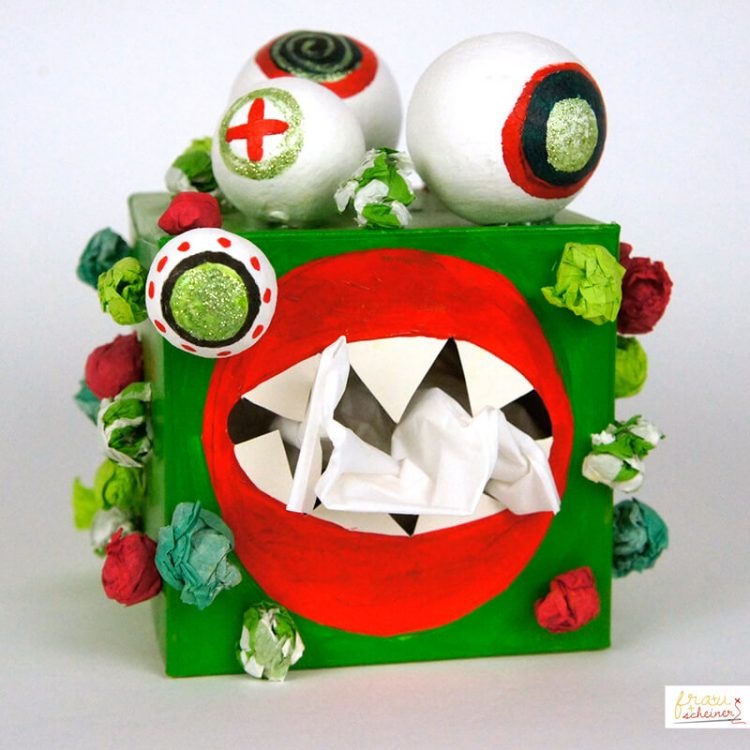 diy Taschentuchspender Kosmetiktuchbox Monster basteln recycling