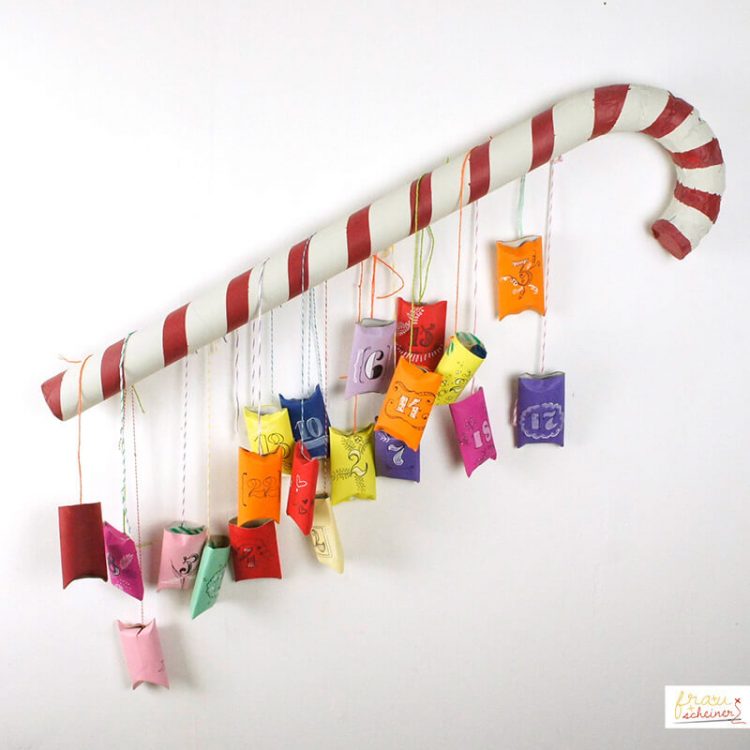 Zuckerstange Adventskalender Klopapierrollen nachhaltiges Weihnachts DIY Handlettering