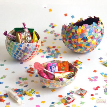 Konfetti Schalen diy Fastnacht Kleister recycling Karneval Luftballon Fasching basteln mit Kindern Bonboniere bonbon schüsselchen Pappmachee