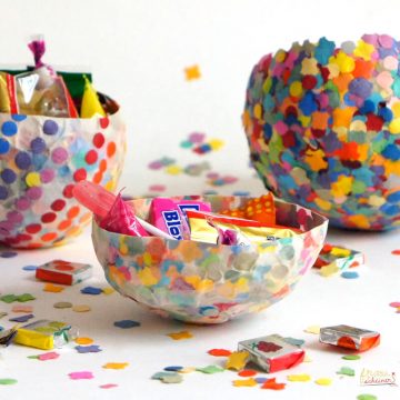 Konfetti Schalen diy Fastnacht Kleister recycling Karneval Luftballon Fasching basteln mit Kindern Bonboniere bonbon schüsselchen Pappmachee