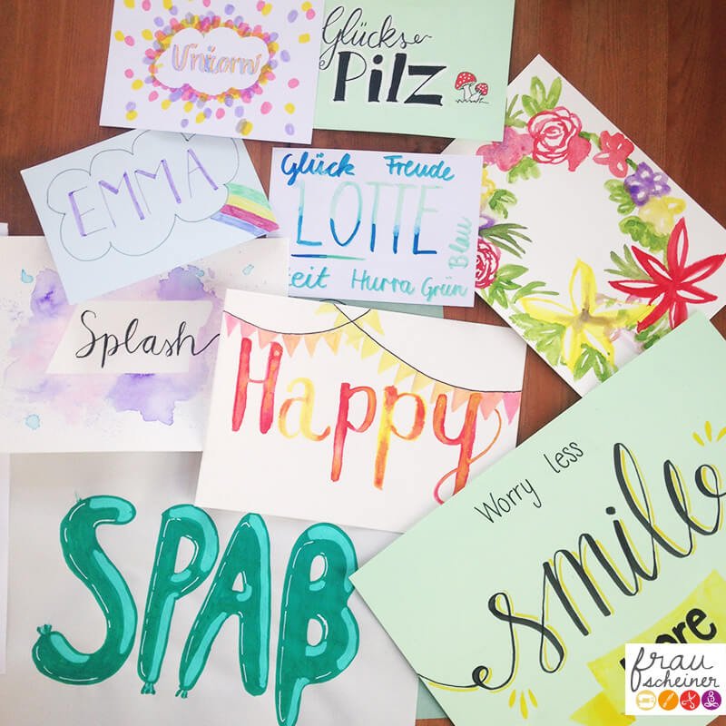 Handlettering und Aquarellieren - kreative Ferienwoche Handlettering Kinder Jugendliche Workshop Geburtstag