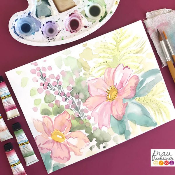 Aquarellkurs Floral Watercolor Lettering Handlettering Live und online Webinar Workshop