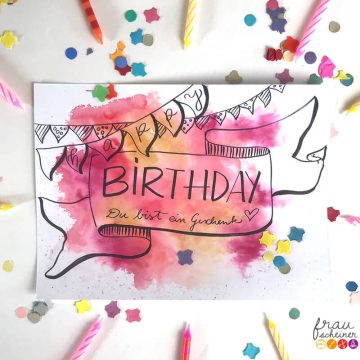 Aquarell Farbverlauf Hintergrund Handlettering für Anfänger Happy Birthday