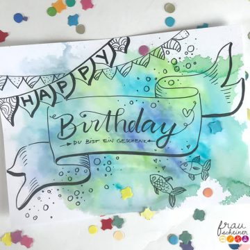 Aquarell Farbverlauf Hintergrund Handlettering für Anfänger Happy Birthday