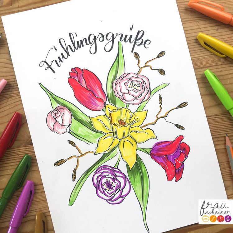 Brushlettering falsche Kalligrafie Blumenstrauss