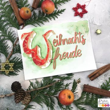 WEihnachtsfreude Initalien Aquarell Gold Weihnachtskarte Lettering