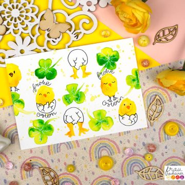 Küken-Kleeblatt-Osterkarte-Lettering