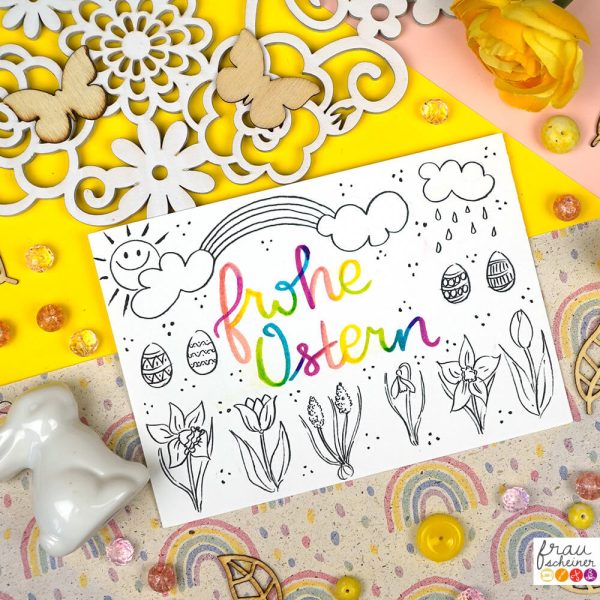 Regenbogen-Osterkarte-Lettering
